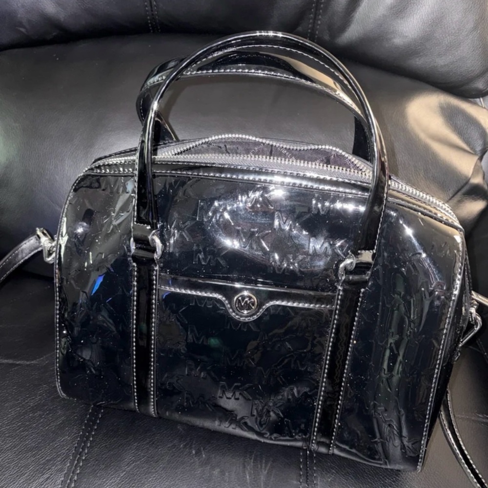 Michael Kors Black Patent MK Monogram Satchel